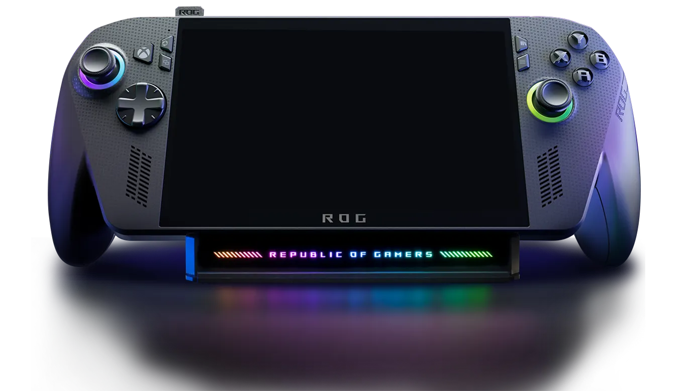 The 2025 ROG Xbox Ally handheld with its Xbox-style full-screen interface and contoured grips