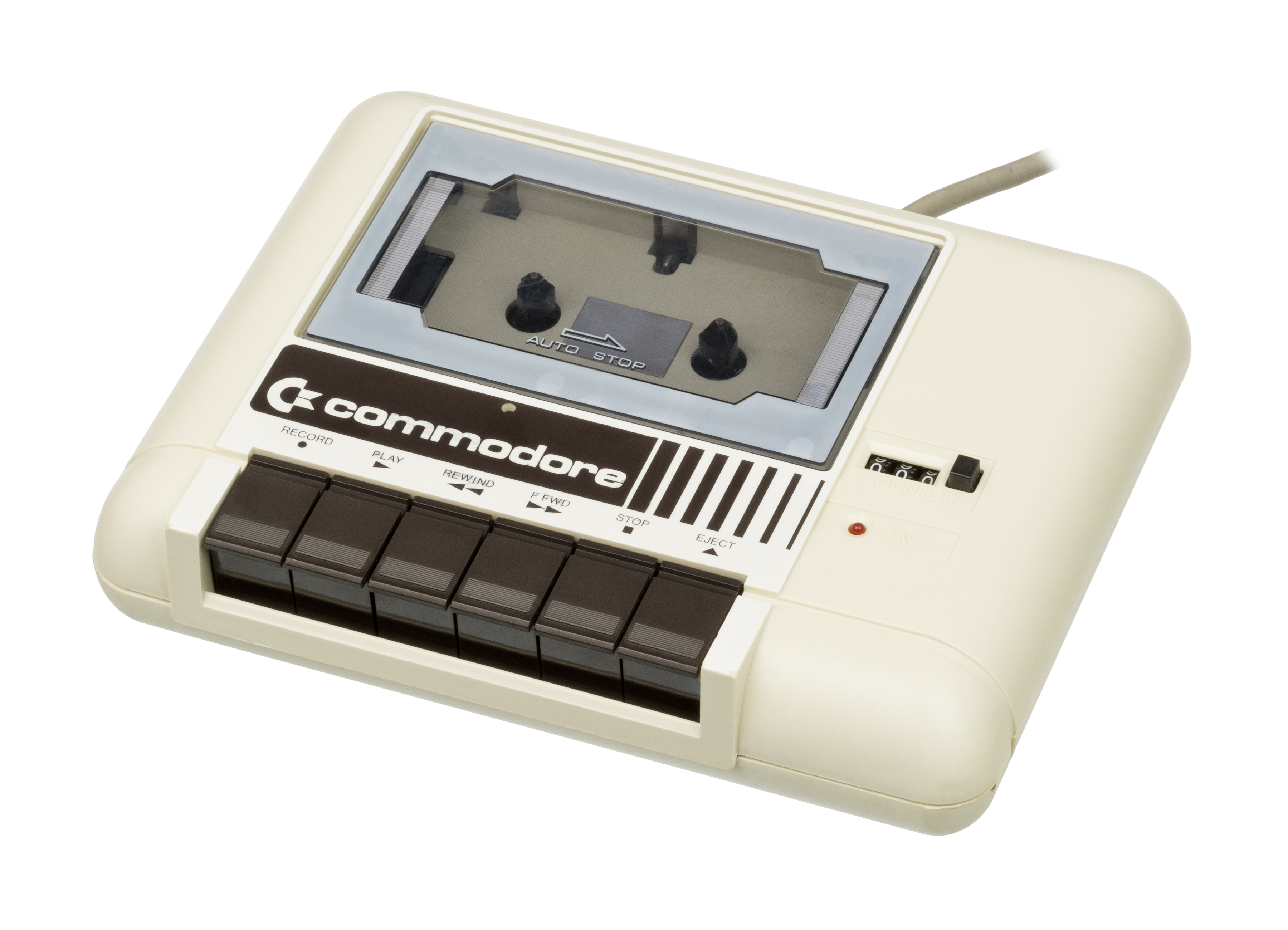 The Commodore 1530 Datasette cassette recorder used to load programs into the Commodore 64 from tape.